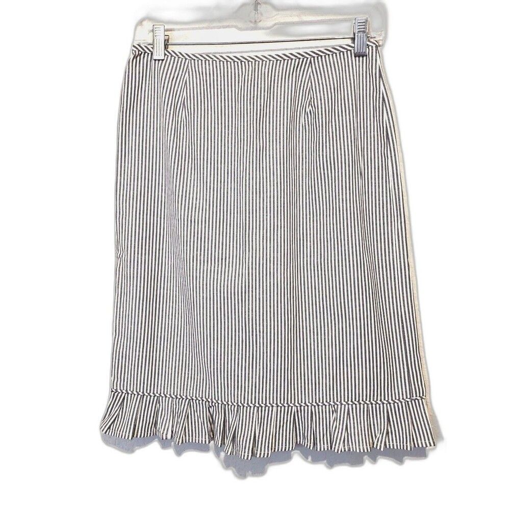 Willi Smith Striped Skirt With Ruffle Hem Black and White Womens Size 2